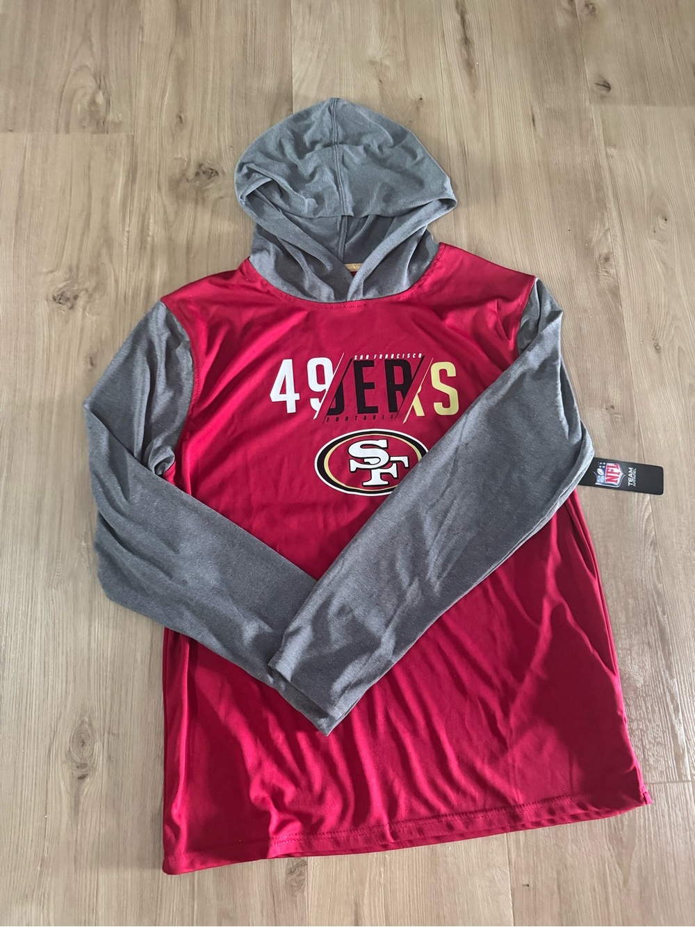 NFL Mens Red & Gray San Francisco 49ers Hooded Long Sleeve Top